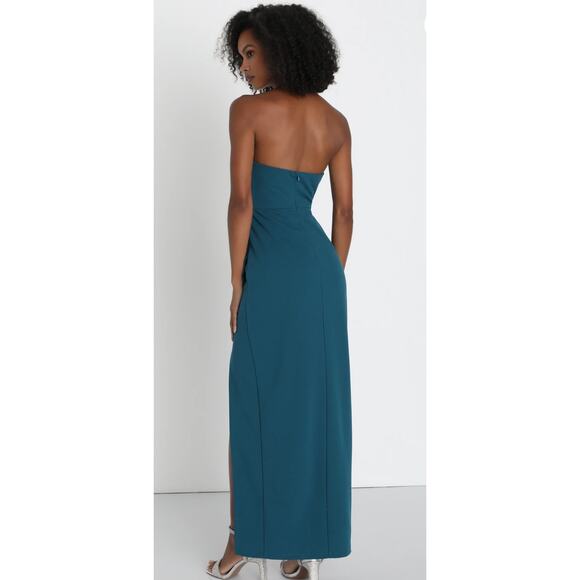 Lulus After Hours Teal Strapless Ruffled Maxi Dress in dark teal. - Picture 8 of 8